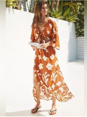 NWT Anthropologie Cut Out Tie Front Cover up Maxi Size Large